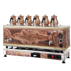 Ateşe Gold Otomatik Gazlı Elektrikli Bakır 6 Demlikli Çay Kazanı, 65 Litre - Ateşe