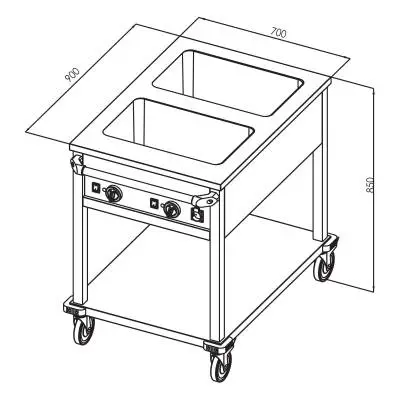 Öztiryakiler Hareketli Bain Marie Taban Raflı Elektrikli 2*GN1/1 Kontrol Paneli Yanda - 1
