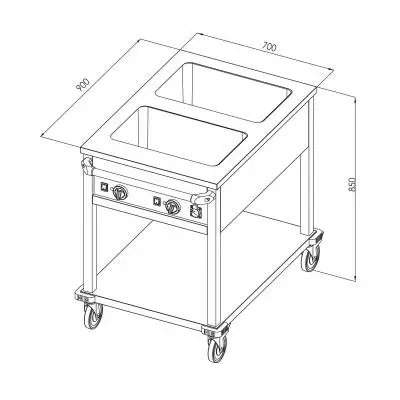 Öztiryakiler Hareketli Bain Marie Taban Raflı Elektrikli 3*GN1/1-200 Kontrol Paneli Yanda - 1