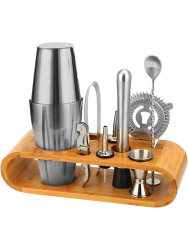 Vosco VB-KB10 10 Parça Ahşap Standlı Boston Shaker Kokteyl Seti, 750 ml - Vosco